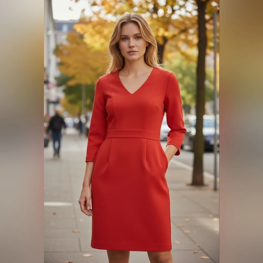 boden ribbed dress Boden Ribbed Zoe Ponte Tailored Mock Collar Pocket Red Dress Size 4